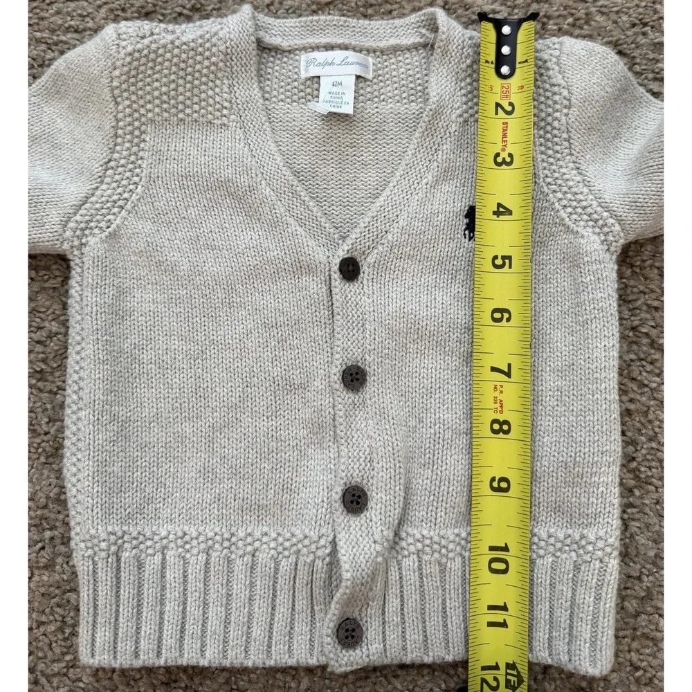 Polo Ralph Lauren Baby Boys Combed Cotton V-Neck Cardigan Gray Size 12 M - Picture 8 of 8